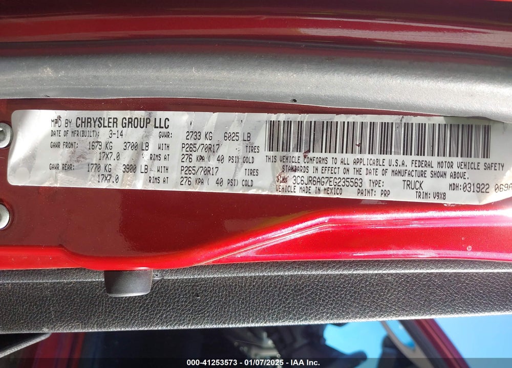 2014 RAM 1500 VIN: 3C6JR6AG7EG235563
