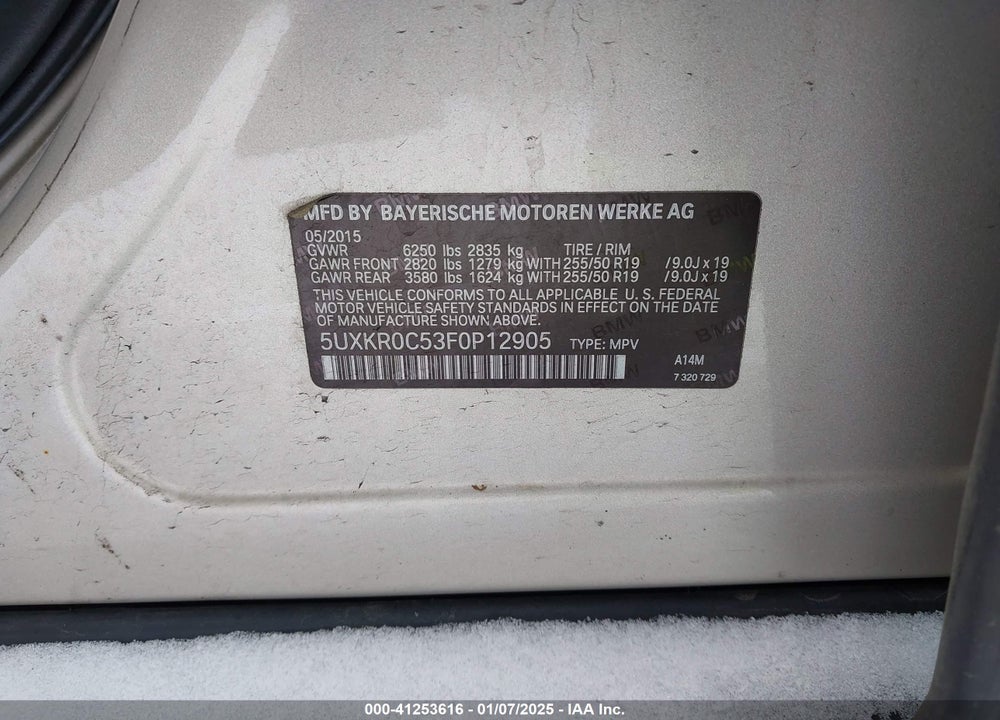 2015 BMW X5 VIN: 5UXKR0C53F0P12905