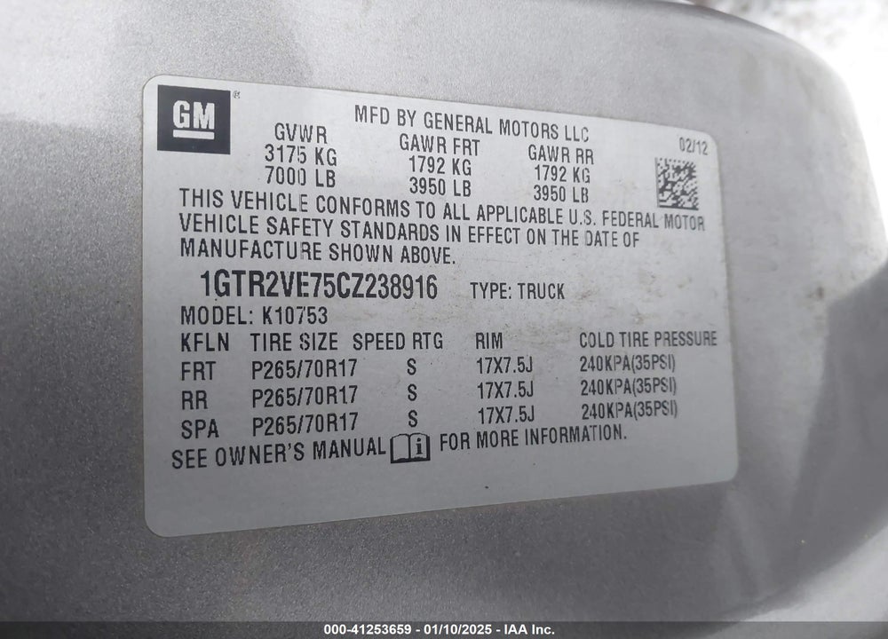 2012 GMC SIERRA 1500 SLE EXTE VIN: 1GTR2VE75CZ238916