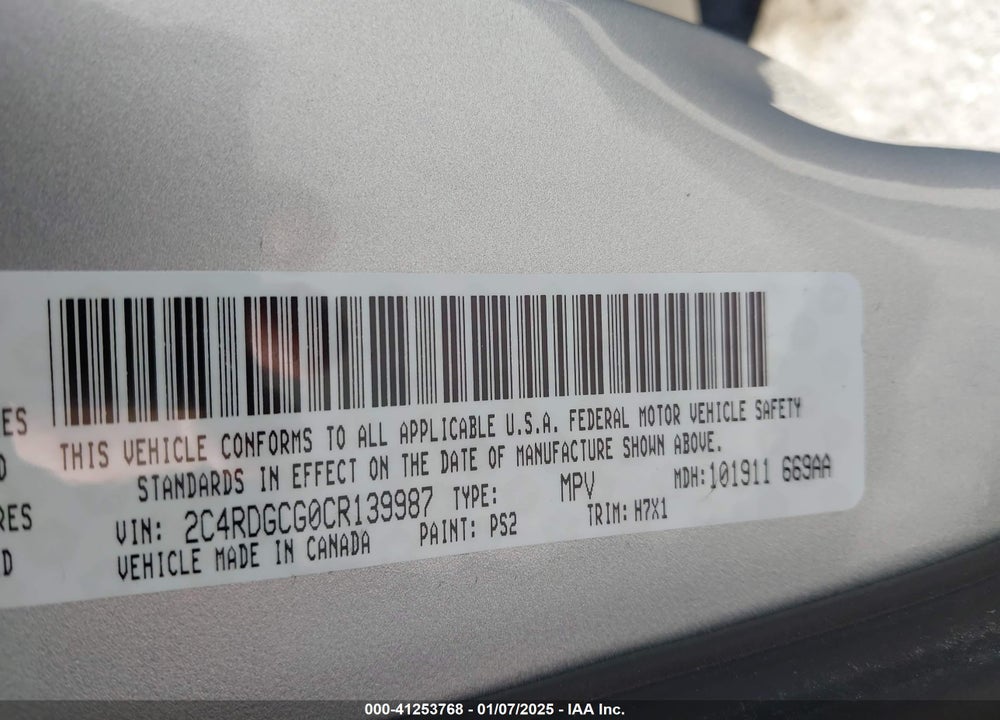 2012 DODGE GRAND CARAVAN SXT VIN: 2C4RDGCG0CR139987