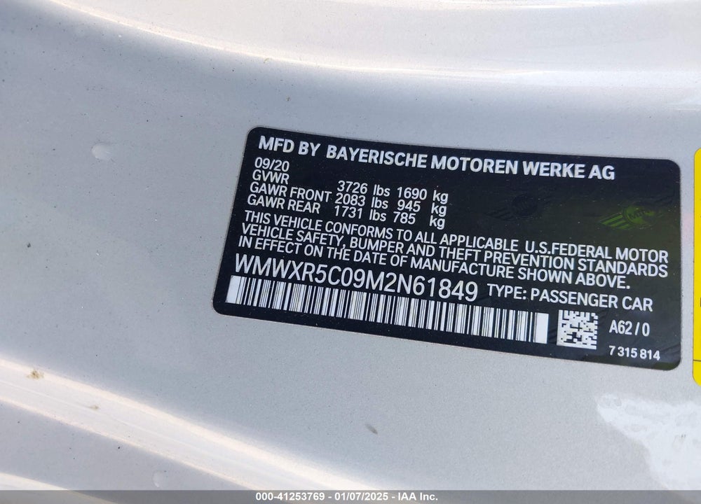 2021 MINI HARDTOP VIN: WMWXR5C09M2N61849