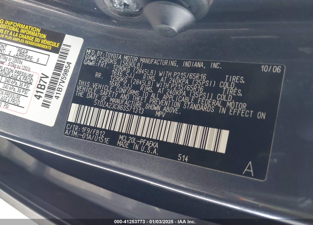 2006 TOYOTA SIENNA CE VIN: 5TDZA23C86S571313