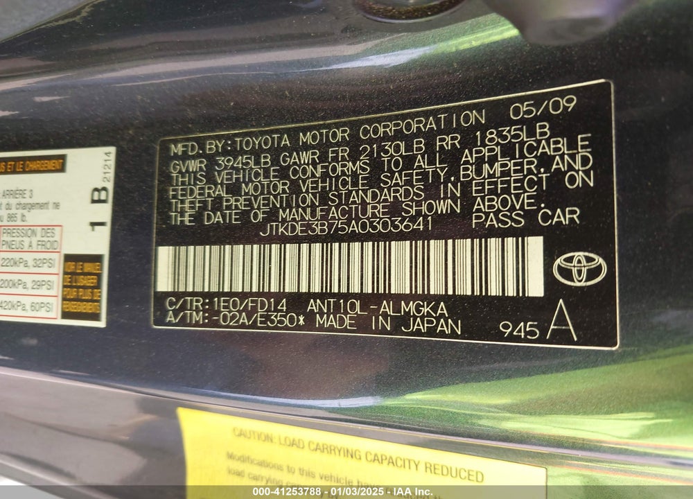 2010 TOYOTA SCION TC VIN: JTKDE3B75A0303641