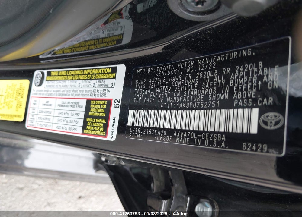 2023 TOYOTA CAMRY SE VIN: 4T1T11AK8PU762751
