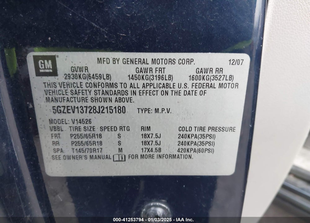 2008 SATURN OUTLOOK XE VIN: 5GZEV13728J215180