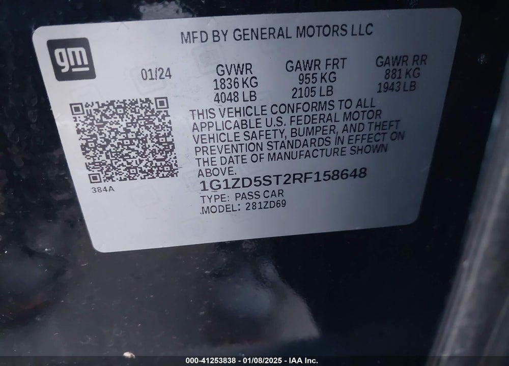 2024 CHEVROLET MALIBU FWD 1LT VIN: 1G1ZD5ST2RF158648