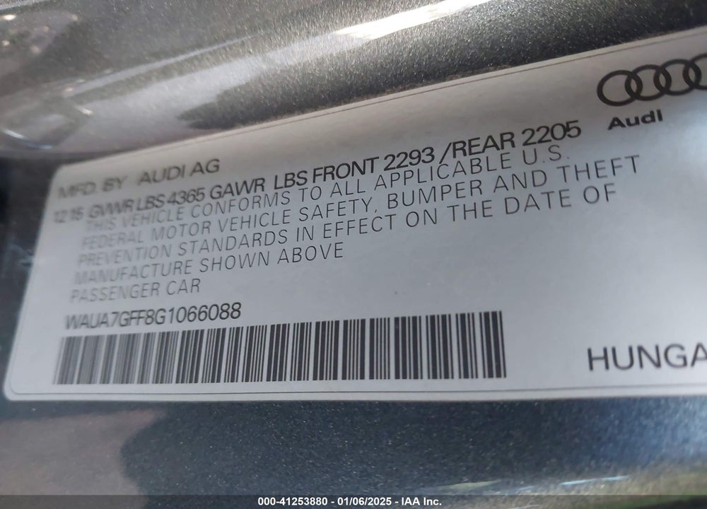 2016 AUDI A3 VIN: WAUA7GFF8G1066088
