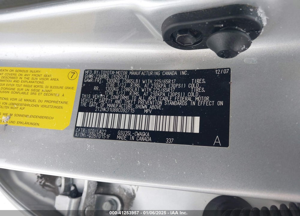 2008 LEXUS RX 350 VIN: 2T2HK31U88C092715