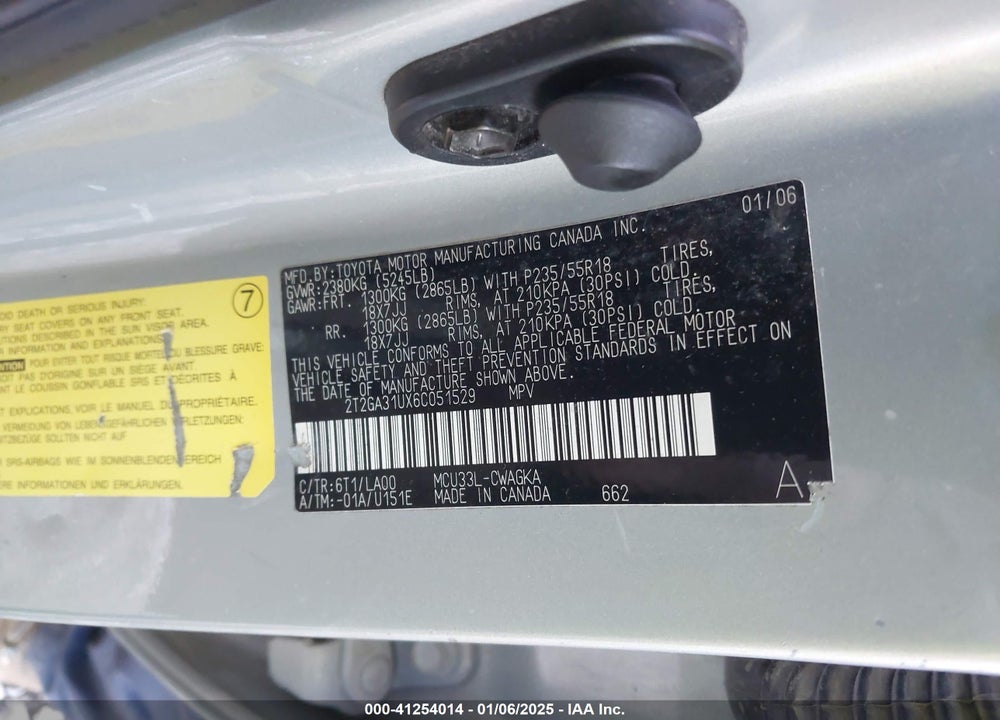 2006 LEXUS RX 330 VIN: 2T2GA31UX6C051529