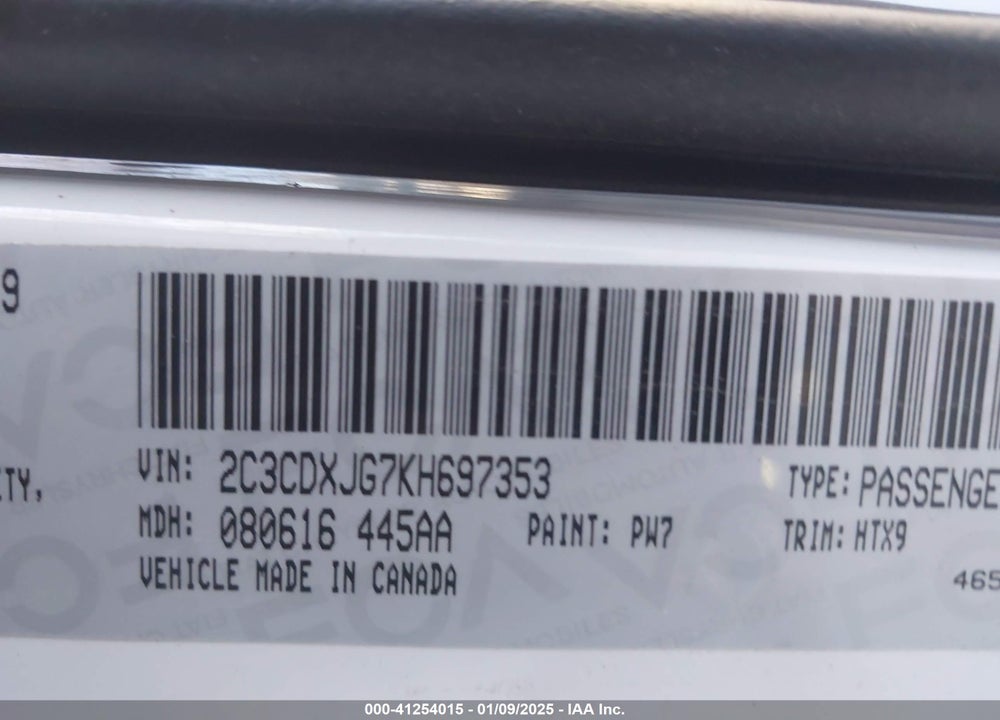 2019 DODGE CHARGER SXT AWD VIN: 2C3CDXJG7KH697353