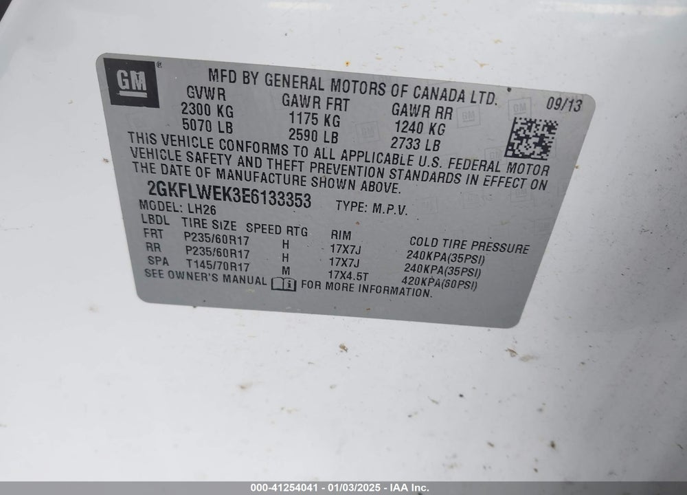 2014 GMC TERRAIN SLE-2 VIN: 2GKFLWEK3E6133353