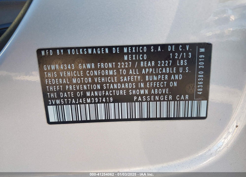 2014 VOLKSWAGEN JETTA GLI AUTOBAHN W/NAV VIN: 3VW5T7AJ4EM397419