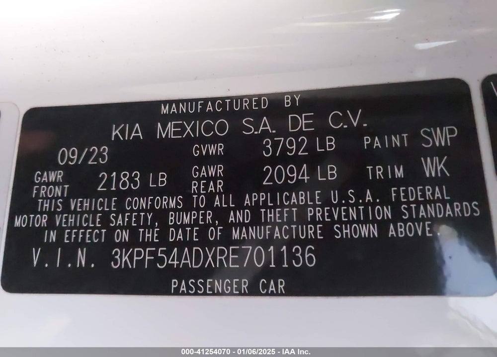 2024 KIA FORTE GT LINE VIN: 3KPF54ADXRE701136