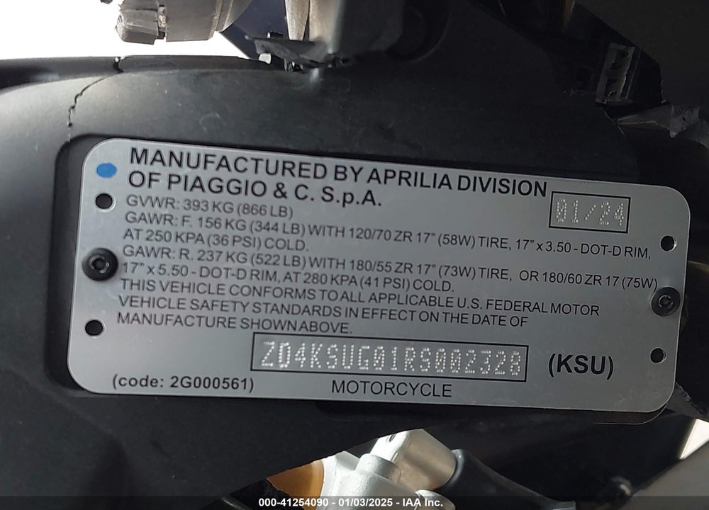 2024 APRILIA RS 660 VIN: ZD4KSUG01RS002328