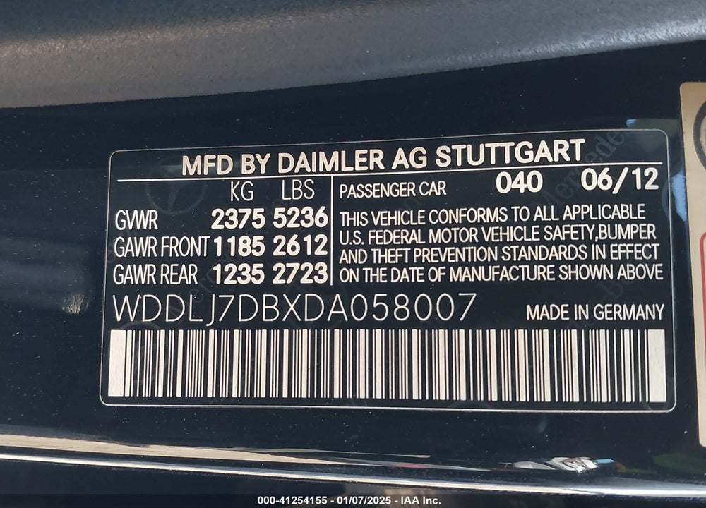 2013 MERCEDES-BENZ CLS 550 VIN: WDDLJ7DBXDA058007
