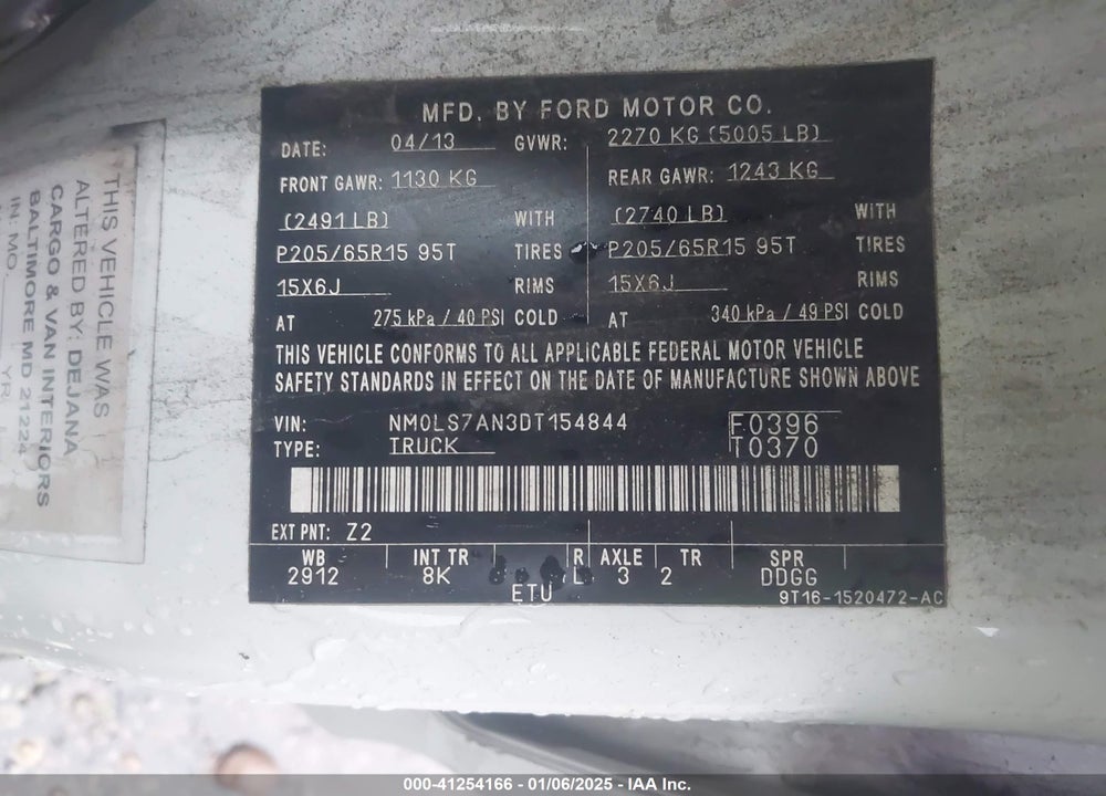 2013 FORD TRANSIT CONNECT VIN: NM0LS7AN3DT154844