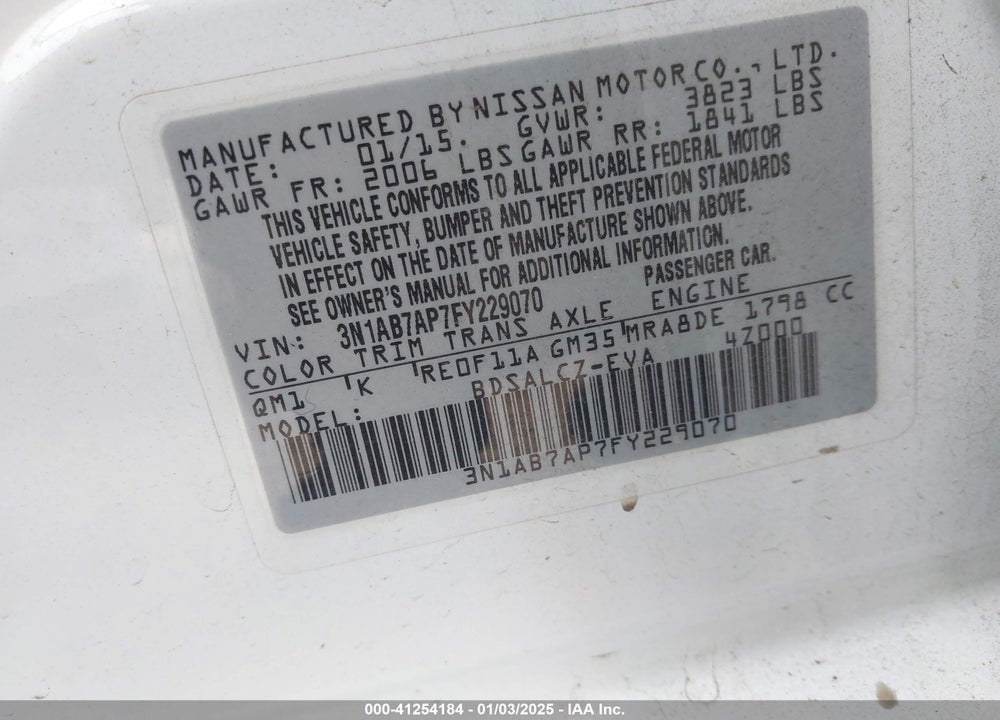 2015 NISSAN SENTRA VIN: 3N1AB7AP7FY229070