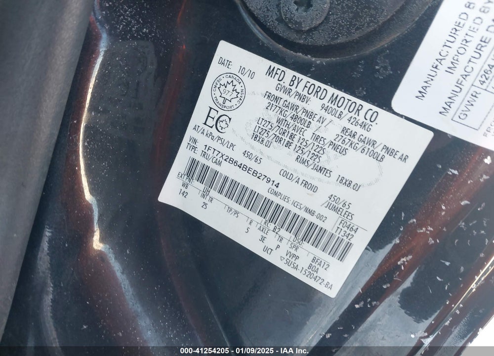 2011 FORD F-250 XLT VIN: 1FT7X2B64BEB27914