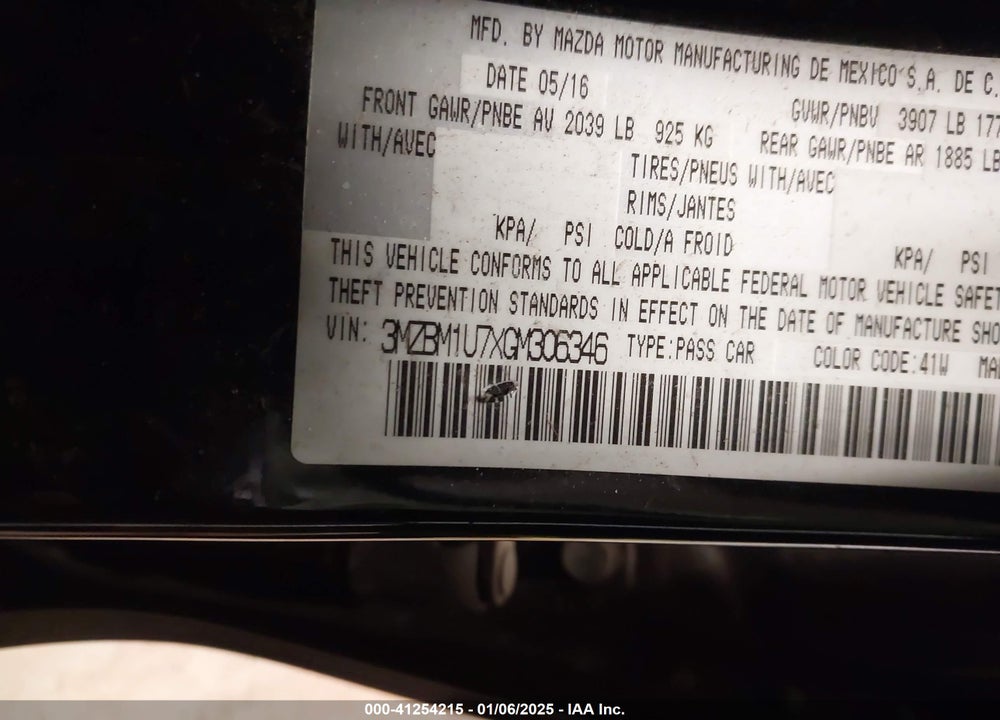 2016 MAZDA MAZDA3 VIN: 3MZBM1U7XGM306346