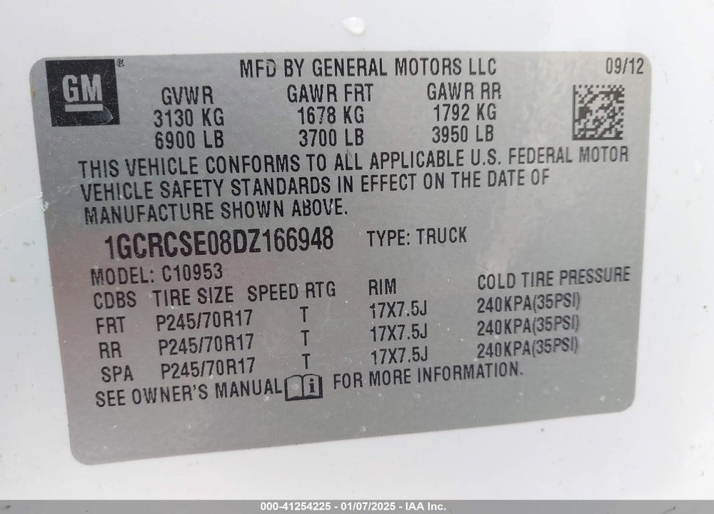 2013 CHEVROLET SILVERADO 1500 VIN: 1GCRCSE08DZ166948