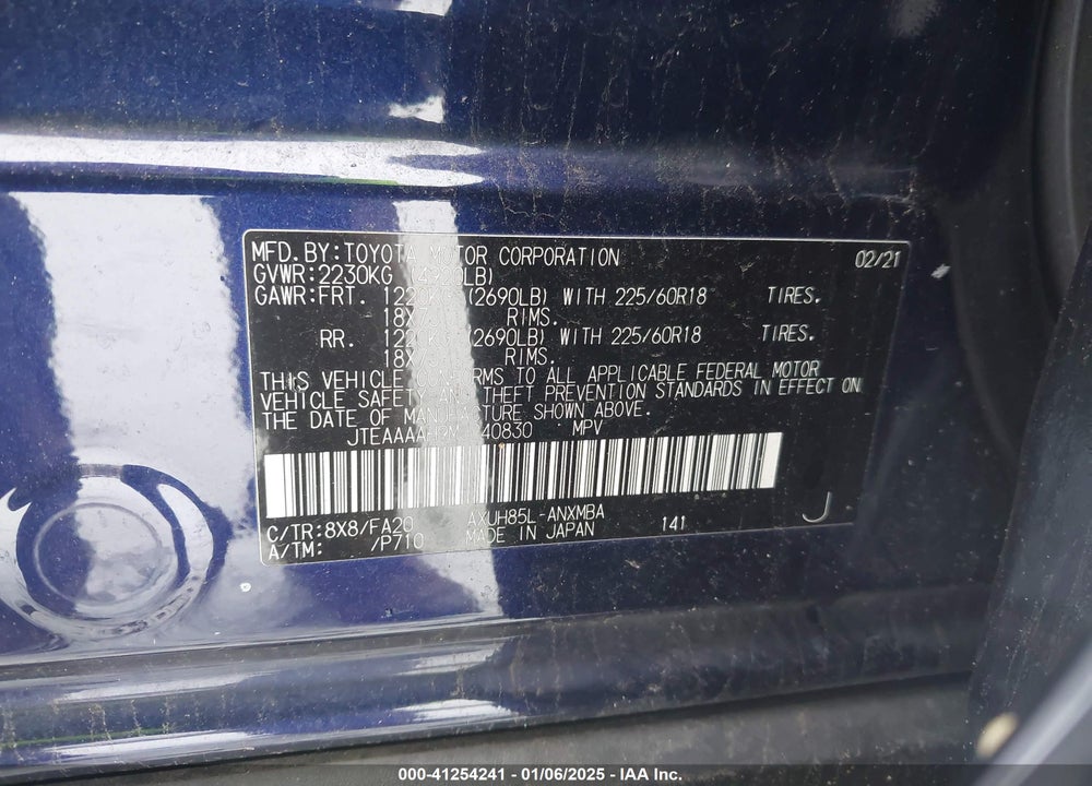 2021 TOYOTA VENZA LE VIN: JTEAAAAH9MJ040830