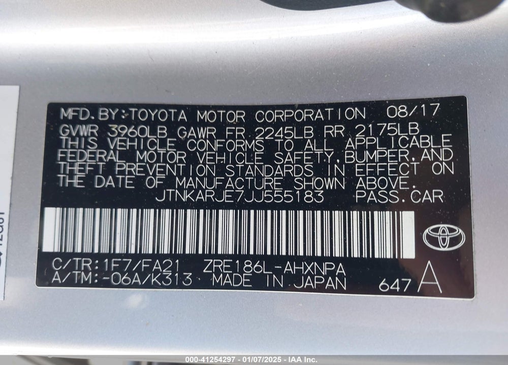 2018 TOYOTA COROLLA IM VIN: JTNKARJE7JJ555183