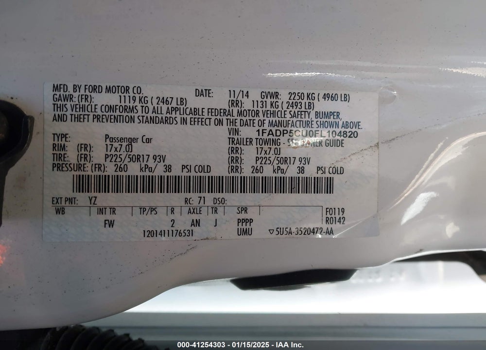 2015 FORD C-MAX ENERGI SEL VIN: 1FADP5CU0FL104820