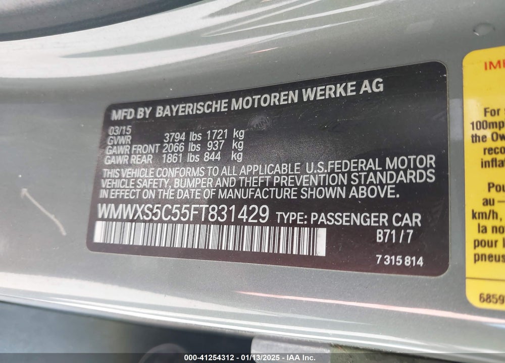 2015 MINI HARDTOP VIN: WMWXS5C55FT831429