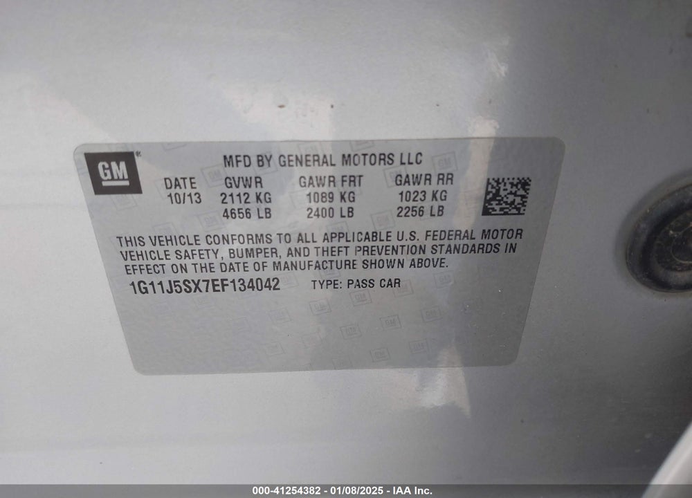 2014 CHEVROLET MALIBU VIN: 1G11J5SX7EF134042