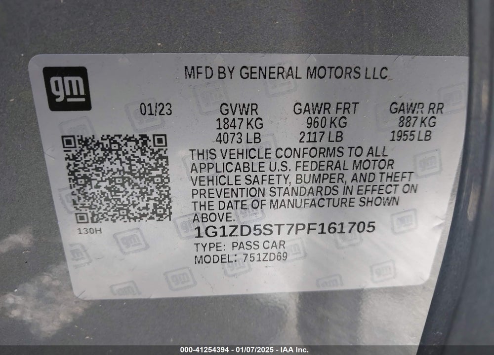 2023 CHEVROLET MALIBU FWD 1LT VIN: 1G1ZD5ST7PF161705