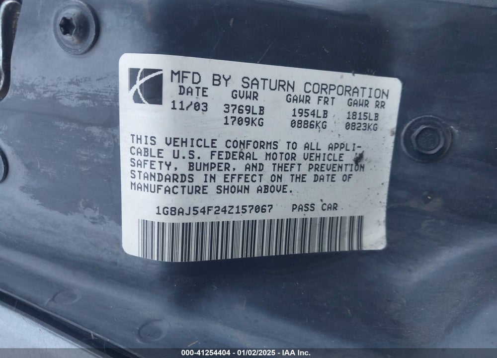 2004 SATURN ION 2 VIN: 1G8AJ54F24Z157067