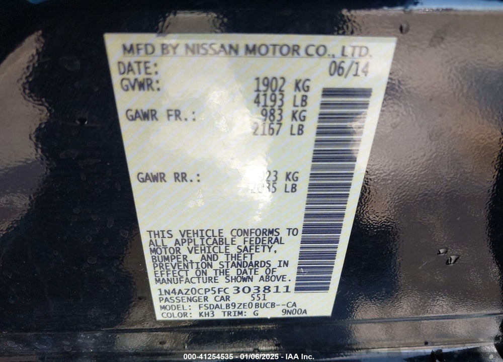 2015 NISSAN LEAF VIN: 1N4AZ0CP5FC303811