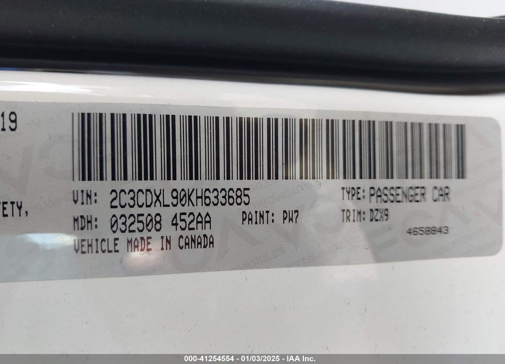 2019 DODGE CHARGER VIN: 2C3CDXL90KH633685