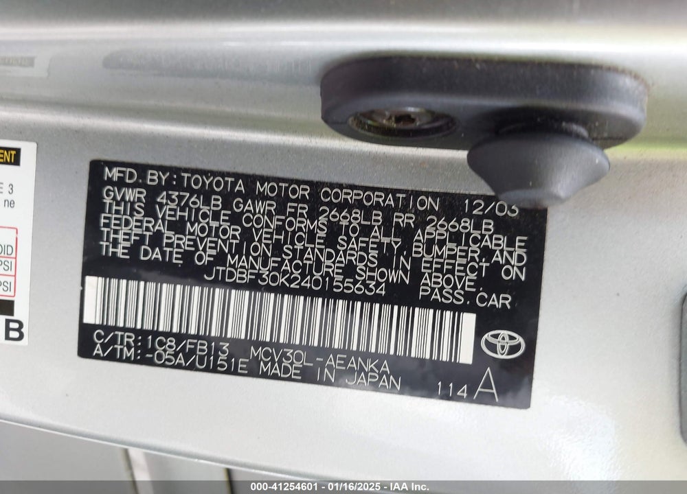 2004 TOYOTA CAMRY LE V6/XLE V6 VIN: JTDBF30K240155634