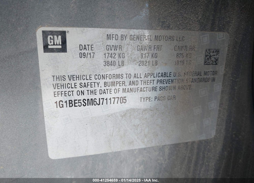 2018 CHEVROLET CRUZE VIN: 1G1BE5SM6J7117705