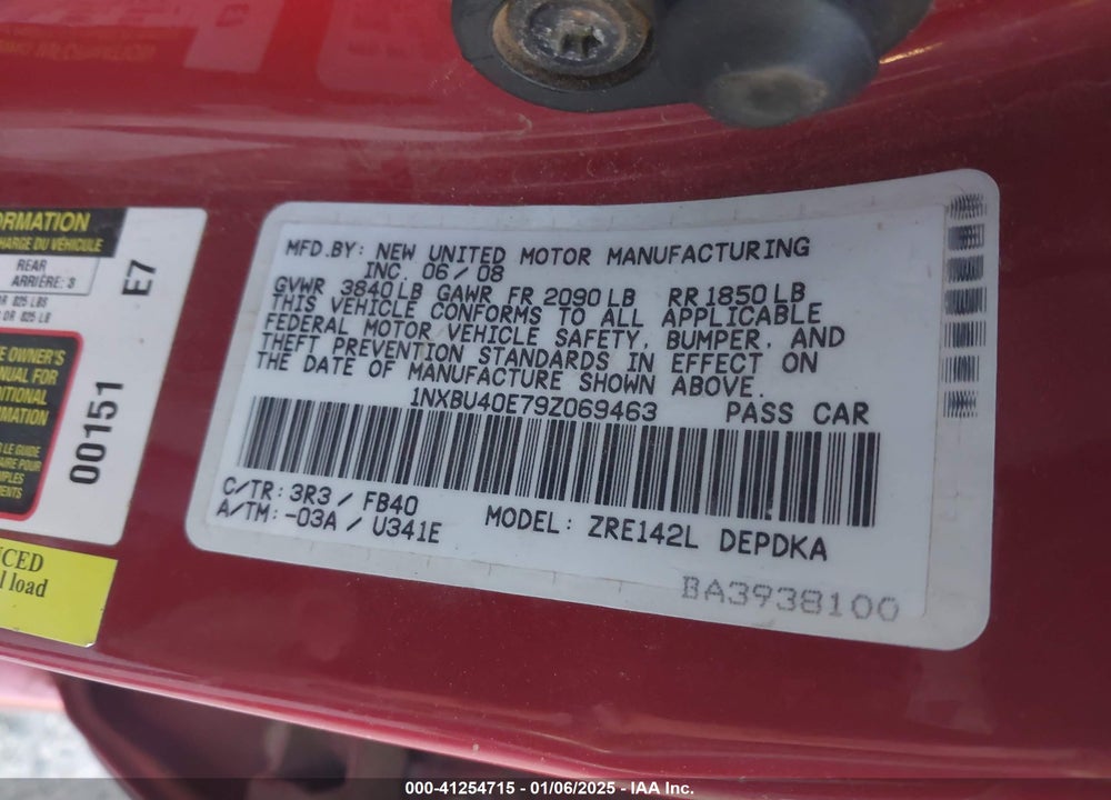 2009 TOYOTA COROLLA VIN: 1NXBU40E79Z069463