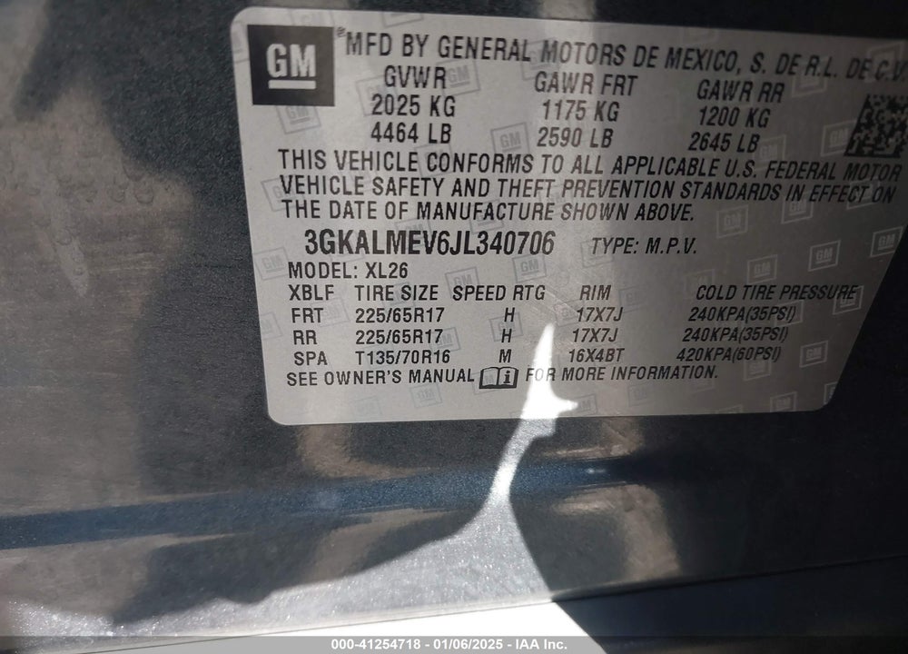 2018 GMC TERRAIN SLE VIN: 3GKALMEV6JL340706