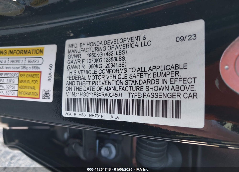 2024 HONDA ACCORD VIN: 1HGCY1F3XRA004501