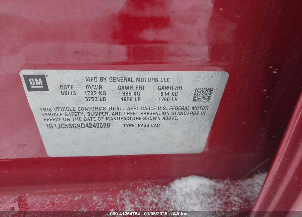 2013 CHEVROLET SONIC LT AUTO VIN: 1G1JC5SG9D4240528