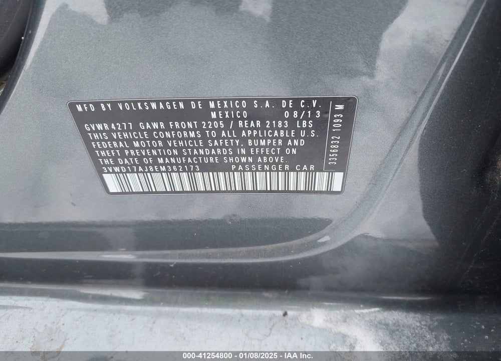 2014 VOLKSWAGEN JETTA VIN: 3VWD17AJ8EM362173