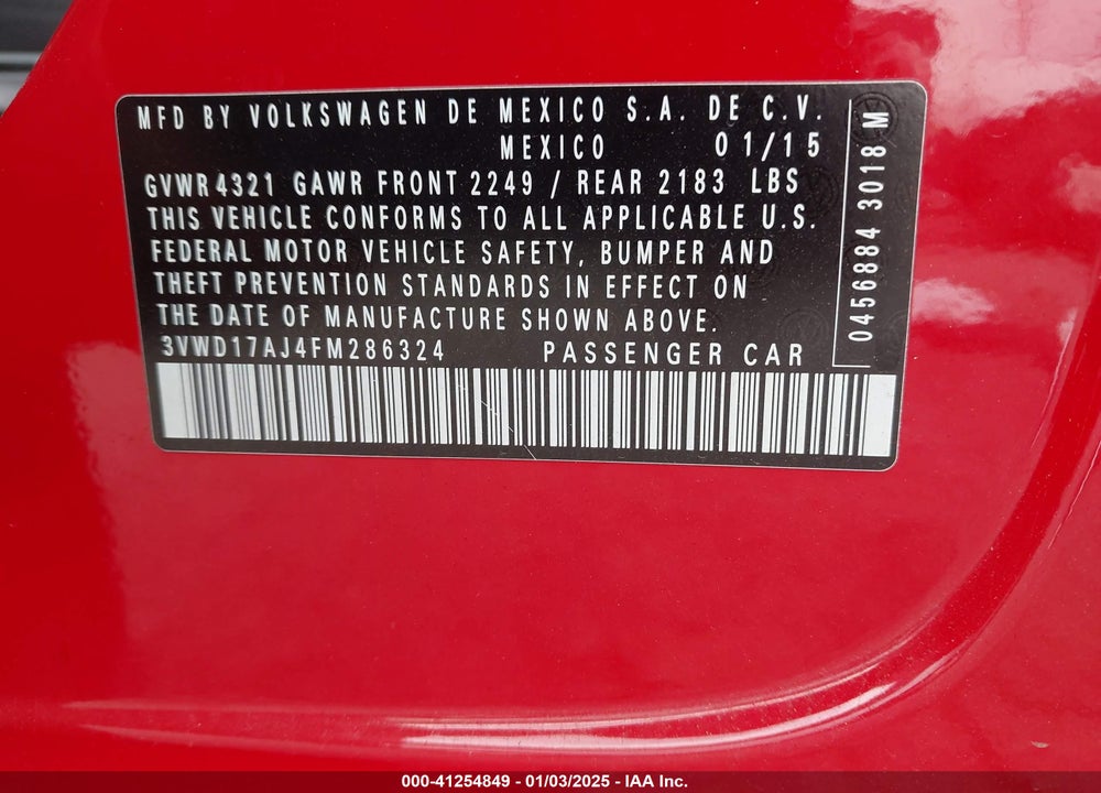 2015 VOLKSWAGEN JETTA 1.8T SE VIN: 3VWD17AJ4FM286324