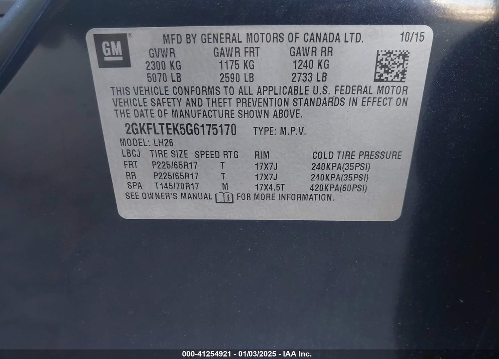 2016 GMC TERRAIN SLE-2 VIN: 2GKFLTEK5G6175170