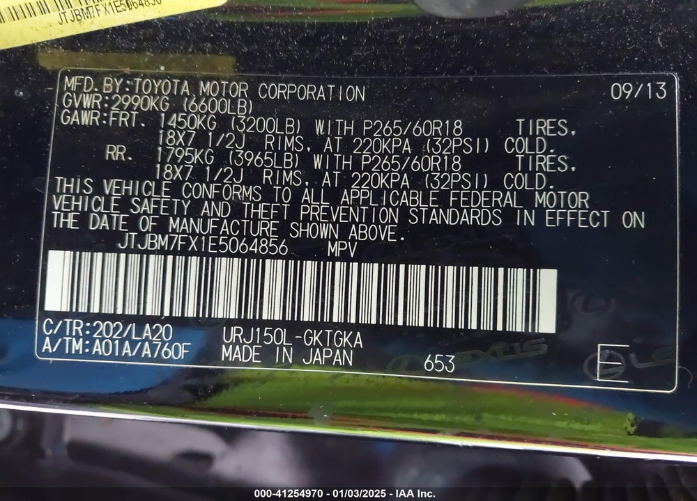 2014 LEXUS 460 VIN: JTJBM7FX1E5064856
