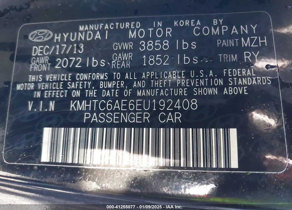 2014 HYUNDAI VELOSTER TURBO W/BLACK VIN: KMHTC6AE6EU192408