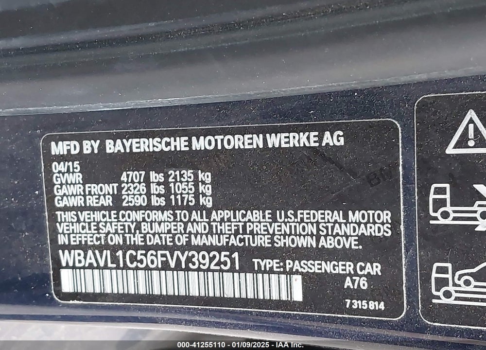 2015 BMW X1 XDRIVE28I VIN: WBAVL1C56FVY39251