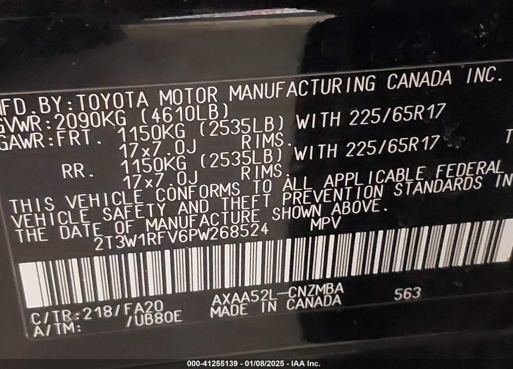 2023 TOYOTA RAV4 XLE VIN: 2T3W1RFV6PW268524
