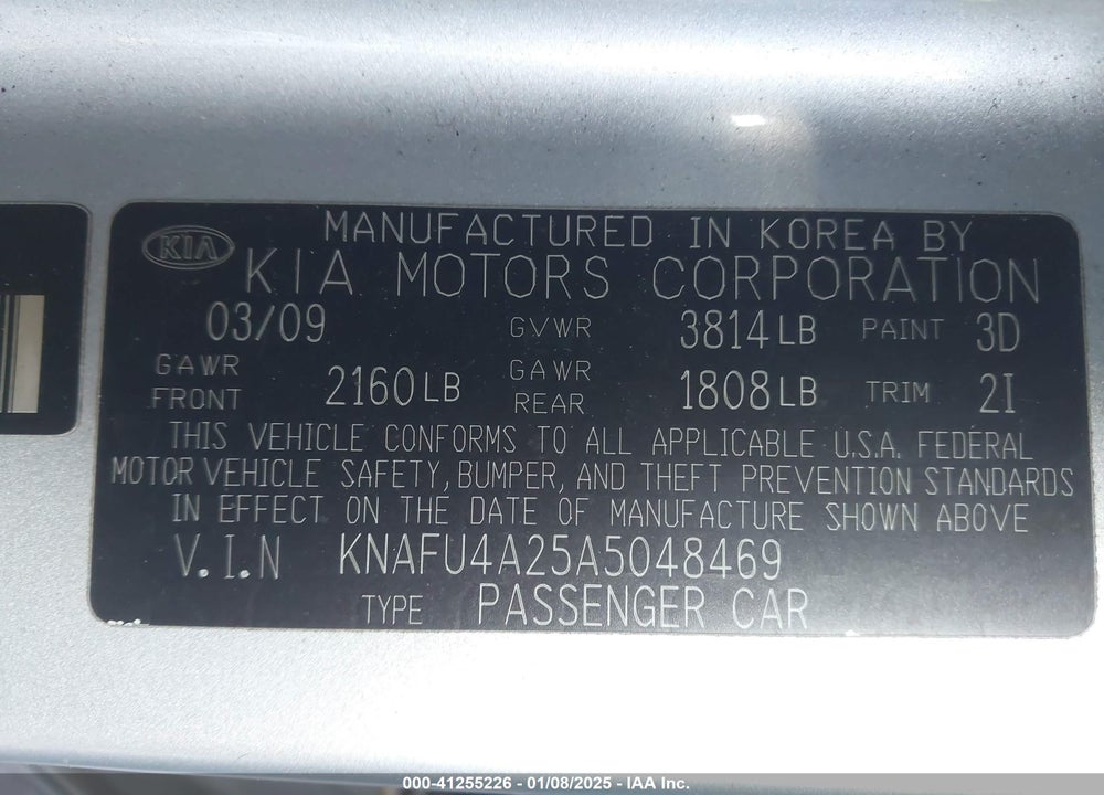 2010 KIA FORTE VIN: KNAFU4A25A5048469