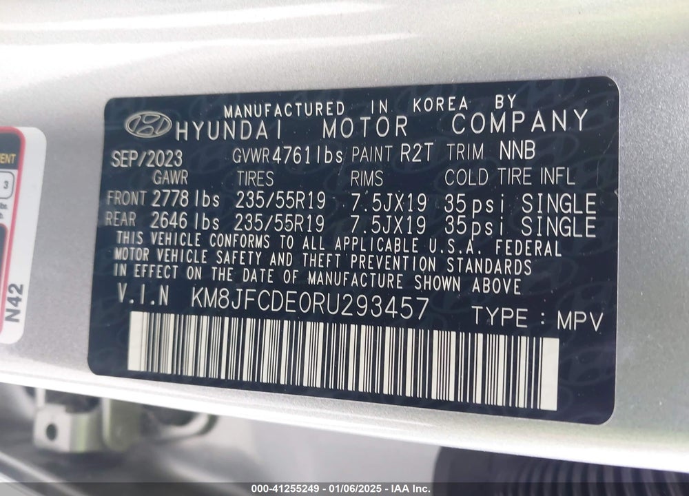 2024 HYUNDAI TUCSON VIN: KM8JFCDE0RU293457