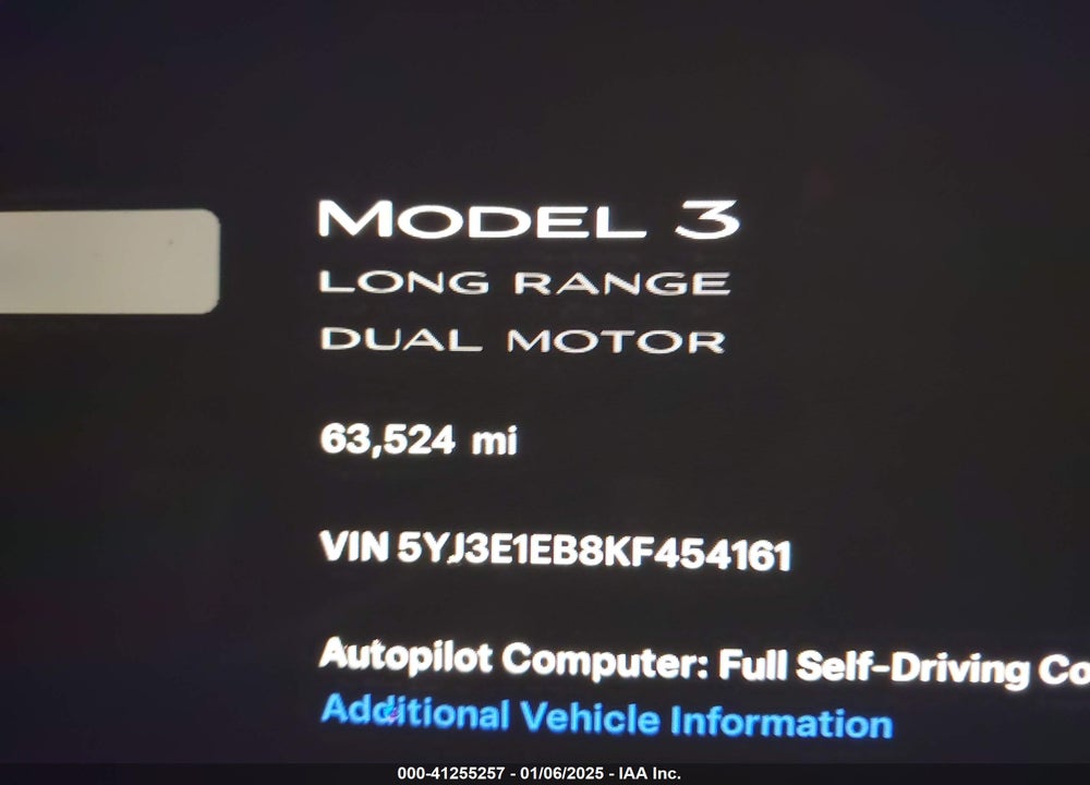 2019 TESLA MODEL 3 VIN: 5YJ3E1EB8KF454161