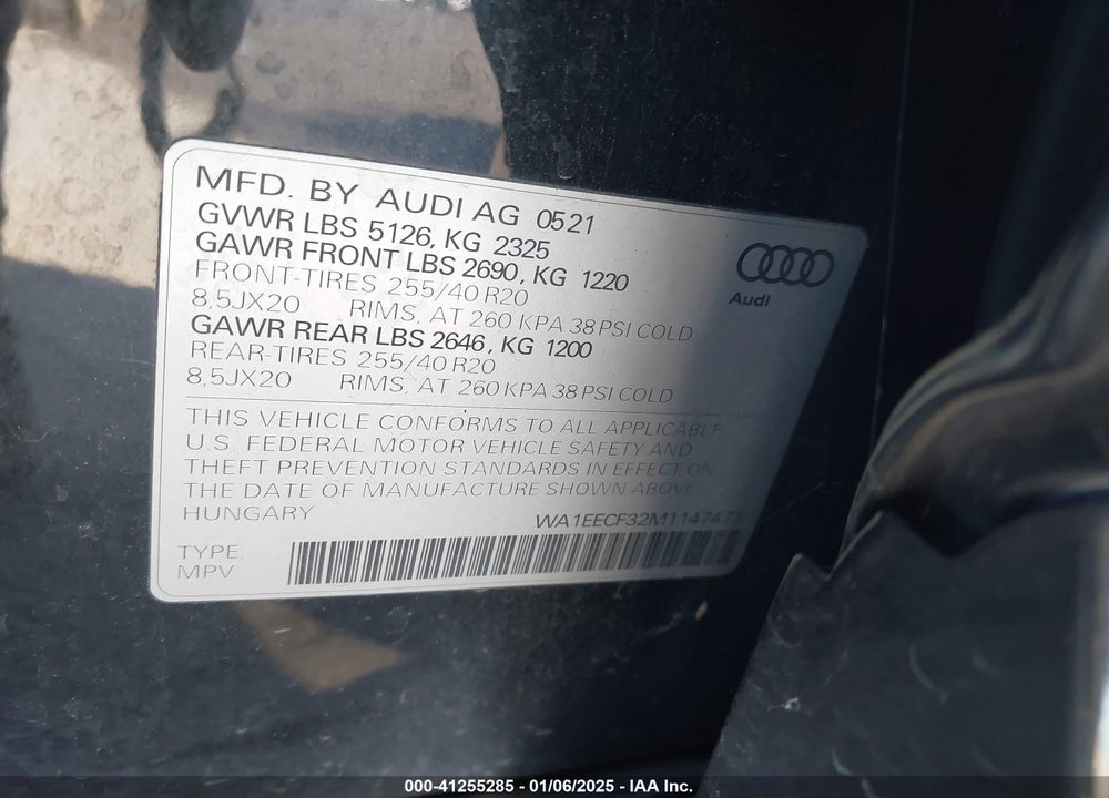 2021 AUDI Q3 PREMIUM PLUS 45 TFSI S LINE QUATTRO TIPTRONIC VIN: WA1EECF32M1147473